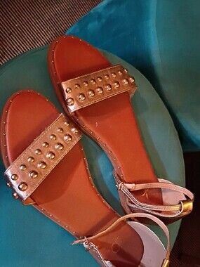 Bakers Metallic Gold Studded Ankle-Strap Sandals